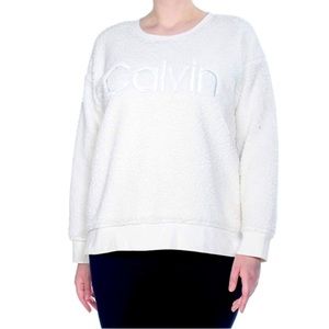 Calvin Klein Sherpa Crewneck Sweater Sweatshirt Logo Fuzzy Chunky